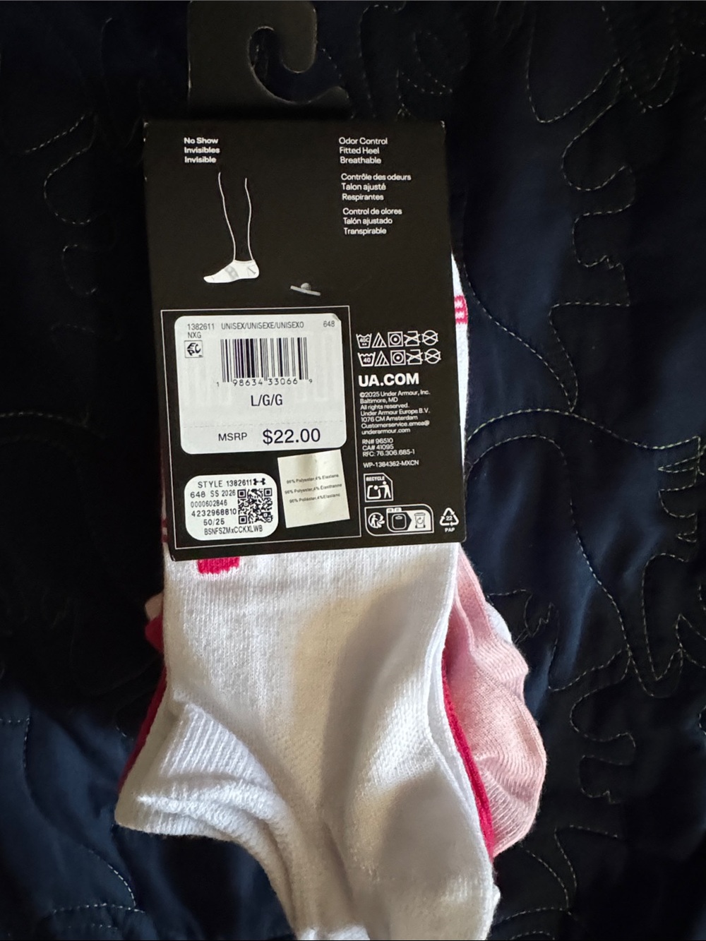 Under Armour UA Essential No-Show Socks - Light Pink & Dark Pink (6 Pack) - Picture 2 of 3